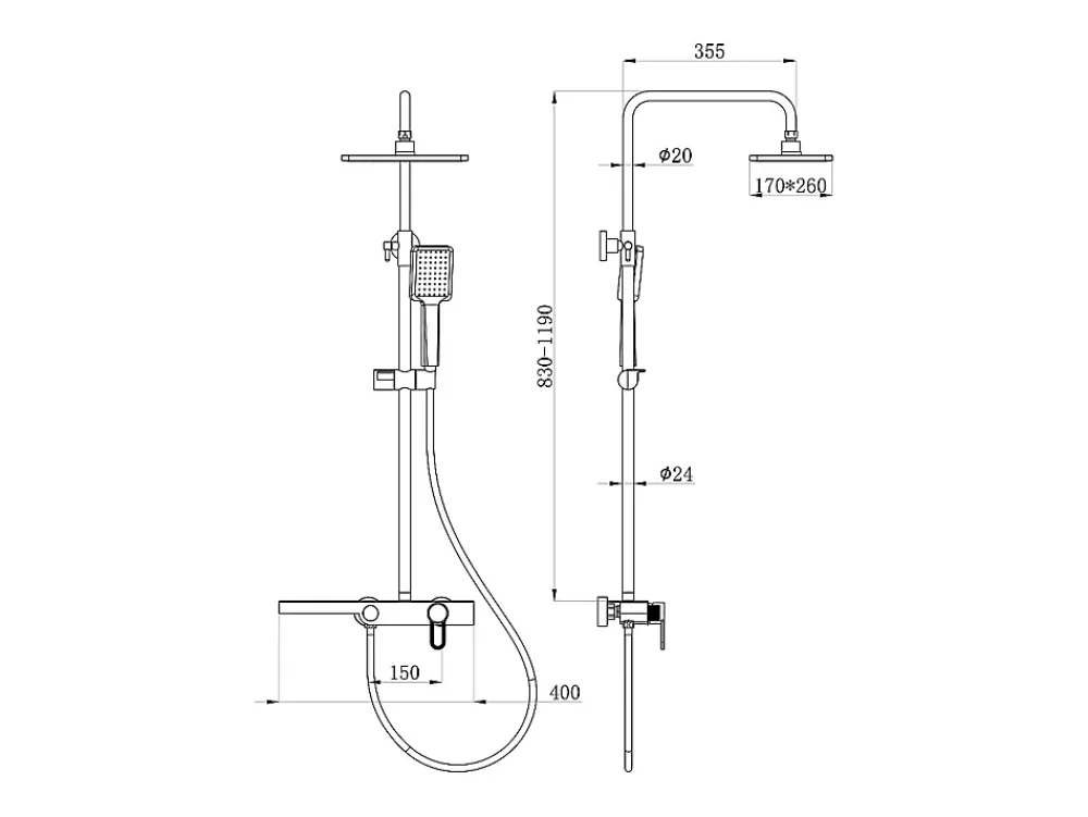 Colonne De Douche Mécanique|Vente-unique Colonne de douche en acier inoxydable avec tablette - Brush nickel - Hauteur réglable - JIZEO