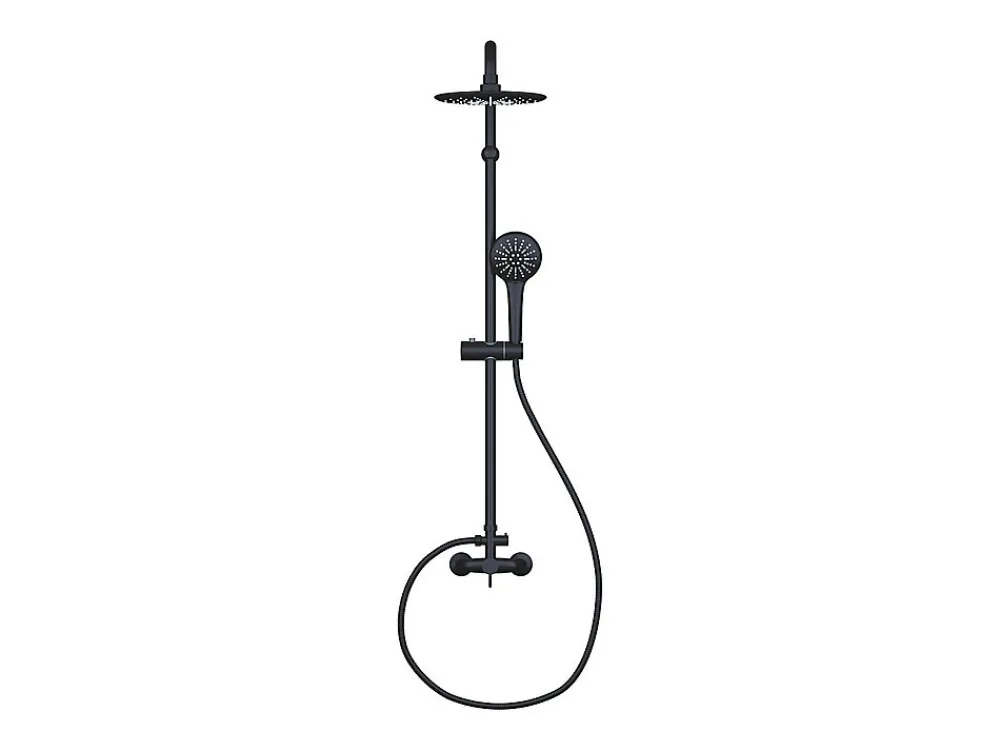 Vente-unique Colonne de douche en acier inoxydable noir mat - 116 cm - AITA