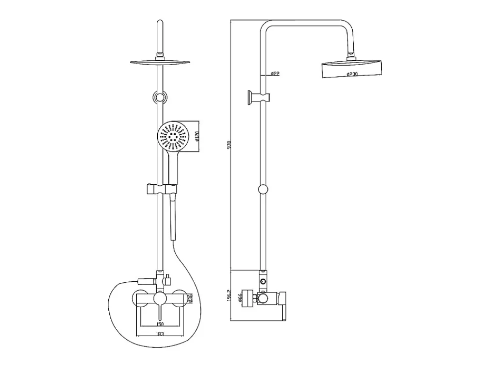 Vente-unique Colonne de douche en acier inoxydable noir mat - 116 cm - AITA