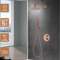 Imex Colonne de Douche Encastrée Thermostatique Anti-Calcaire Or Rose Cuivré NAPOLES GTN047/ORC