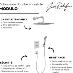 Colonne De Douche Encastrable|Jacob Delafon Colonne de douche encastrée thermostatique Modulo tête carrée + nettoyant