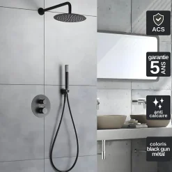 Imex Colonne de Douche Encastrée Thermostatique Anti-Calcaire Black Gun Métal MONZA GTD038/BGM