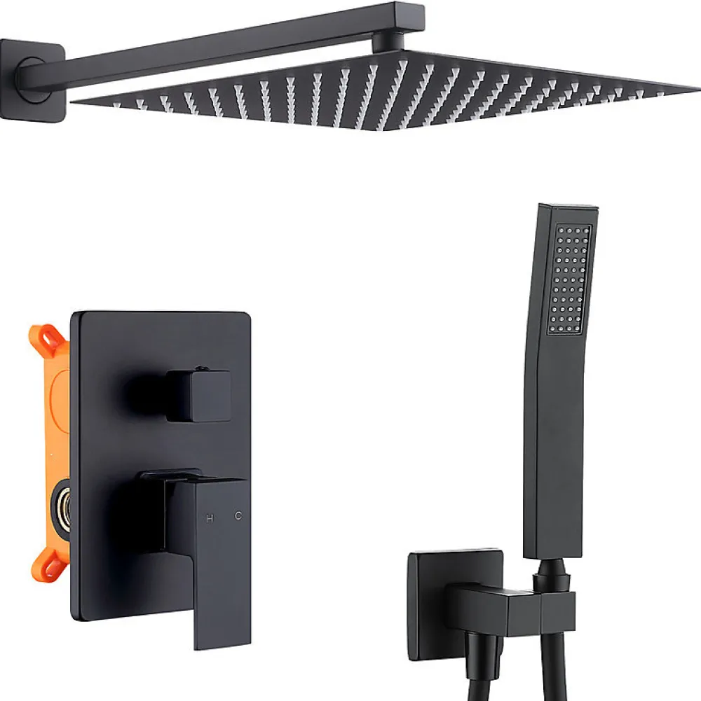Colonne De Douche Encastrable|Homelody Colonne de Douche Encastrée Ensemble de Douche Mécanique avec Grande Tête Carrée 12 pouces, Système de Douche Encastrable Noir