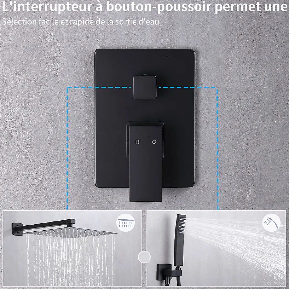 Colonne De Douche Encastrable|Homelody Colonne de Douche Encastrée Ensemble de Douche Mécanique avec Grande Tête Carrée 12 pouces, Système de Douche Encastrable Noir