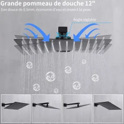 Colonne De Douche Encastrable|Homelody Colonne de Douche Encastrée Ensemble de Douche Mécanique avec Grande Tête Carrée 12 pouces, Système de Douche Encastrable Noir