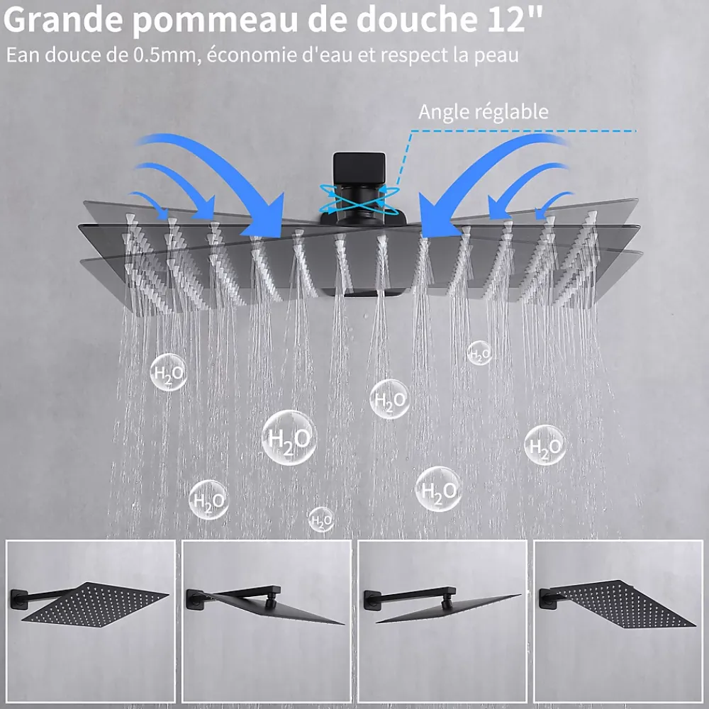 Colonne De Douche Encastrable|Homelody Colonne de Douche Encastrée Ensemble de Douche Mécanique avec Grande Tête Carrée 12 pouces, Système de Douche Encastrable Noir