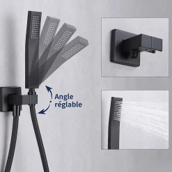 Colonne De Douche Encastrable|Homelody Colonne de Douche Encastrée Ensemble de Douche Mécanique avec Grande Tête Carrée 12 pouces, Système de Douche Encastrable Noir