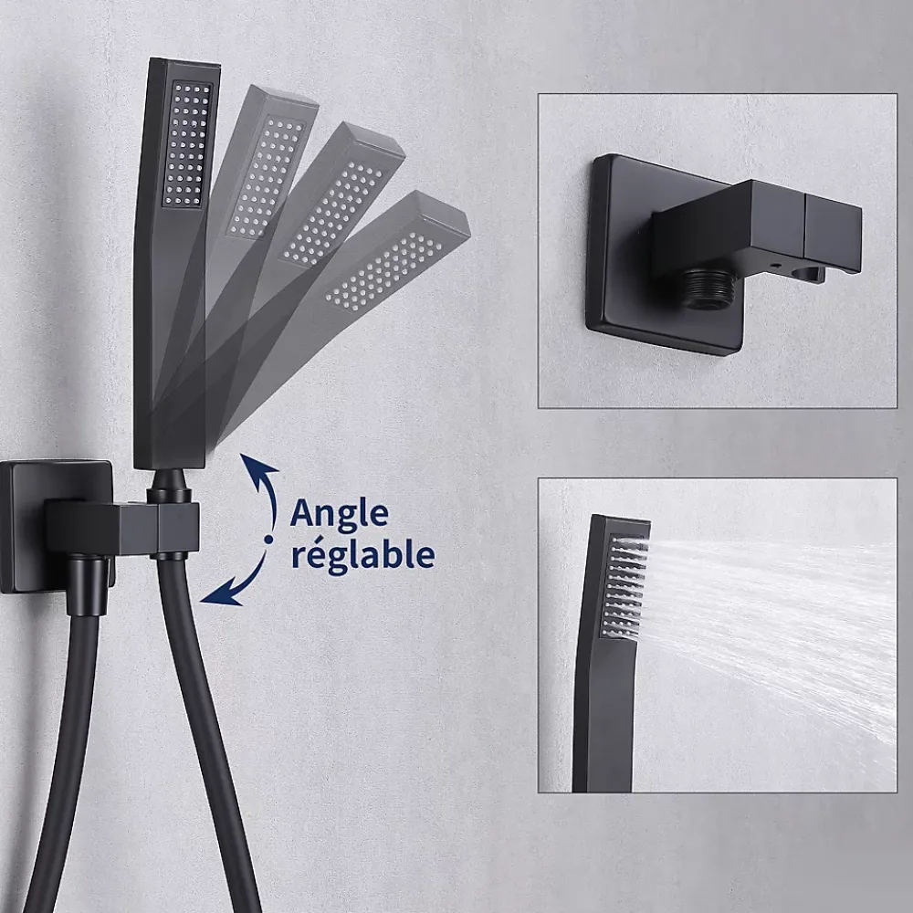 Colonne De Douche Encastrable|Homelody Colonne de Douche Encastrée Ensemble de Douche Mécanique avec Grande Tête Carrée 12 pouces, Système de Douche Encastrable Noir