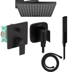 Hansgrohe Colonne de douche encastrée mécanique Vernis Shape Douche de tête Vernis Shape Flexible Isiflex Douchette PulsifyE noir