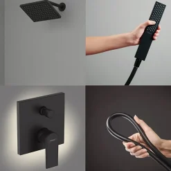 Hansgrohe Colonne de douche encastrée mécanique Vernis Shape Douche de tête Vernis Shape Flexible Isiflex Douchette PulsifyE noir