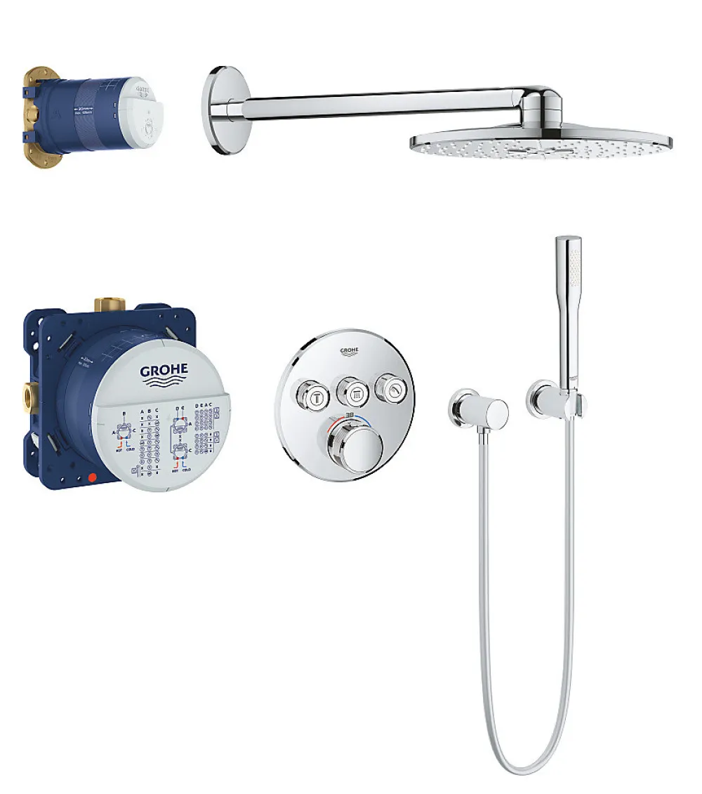Colonne De Douche Encastrable|Grohe Colonne de douche encastrée thermostatique Grotherm SmartControl Douchette Euphoria Stick chromé