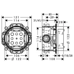 Hansgrohe Colonne de douche encastrée thermostatique Ecostat Square chromé