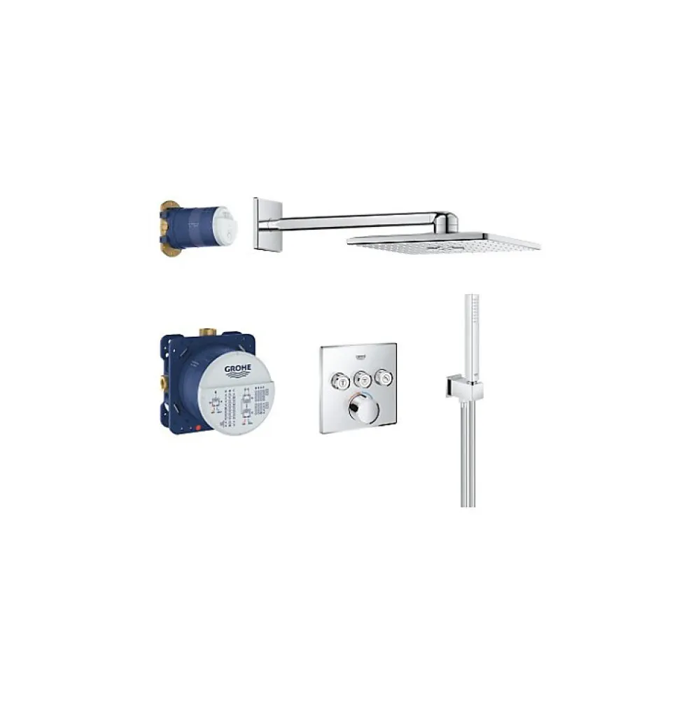 Colonne De Douche Encastrable|Grohe Colonne de douche encastrée thermostatique Grotherm SmartControl Douchette Euphoria Cube chromé