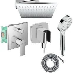 Hansgrohe Colonne de douche encastrée mécanique Vernis Shape Douche de tête Crometta Flexible Métaflex Douchette Crometta chromé