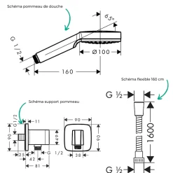 Hansgrohe Colonne de douche encastrée mécanique Vernis Shape Douche de tête Crometta Flexible Métaflex Douchette Crometta chromé