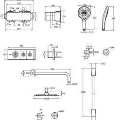 Jacob Delafon Colonne de douche encastrée thermostatique Grands Boulevards ronde chromée