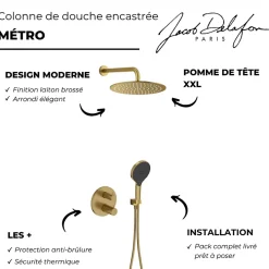 Colonne De Douche Encastrable|Jacob Delafon Colonne de douche encastrée thermostatique Metro laiton brossé