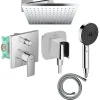Colonne De Douche Encastrable|Hansgrohe Colonne de douche encastrée mécanique Vernis Shape Douche de tête Vernis Shape Flexible Isiflex Douchette Pulsify chromé