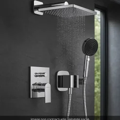 Colonne De Douche Encastrable|Hansgrohe Colonne de douche encastrée mécanique Vernis Shape Douche de tête Vernis Shape Flexible Isiflex Douchette Pulsify chromé