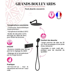 Colonne De Douche Encastrable|Jacob Delafon Colonne de douche encastrée thermostatique Grands Boulevards ronde noire mate