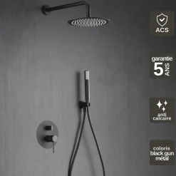 Imex Colonne de Douche Encastrée Anti-Calcaire Black Gun Métal LINE GPD038/BGM