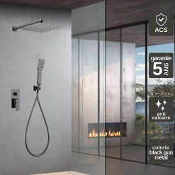 Colonne De Douche Encastrable|Imex Colonne de Douche Encastrée Anti-Calcaire Black Gun Métal PISA GPP048/BGM