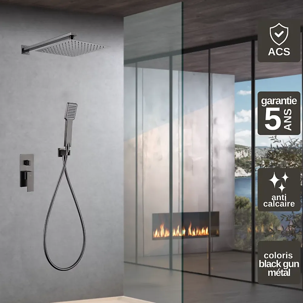 Colonne De Douche Encastrable|Imex Colonne de Douche Encastrée Anti-Calcaire Black Gun Métal PISA GPP048/BGM
