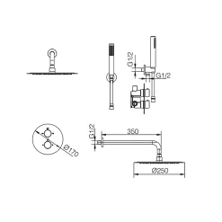 Imex Colonne de Douche Encastrée Thermostatique Acier Inoxydable Intérieur / Extérieur MOSCU GTK034