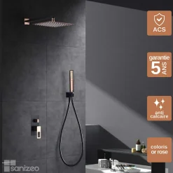 Imex Colonne de Douche Encastrée Anti-Calcaire Noir Mat et Or Rose Cuivré SUECIA BDC032-6NOR