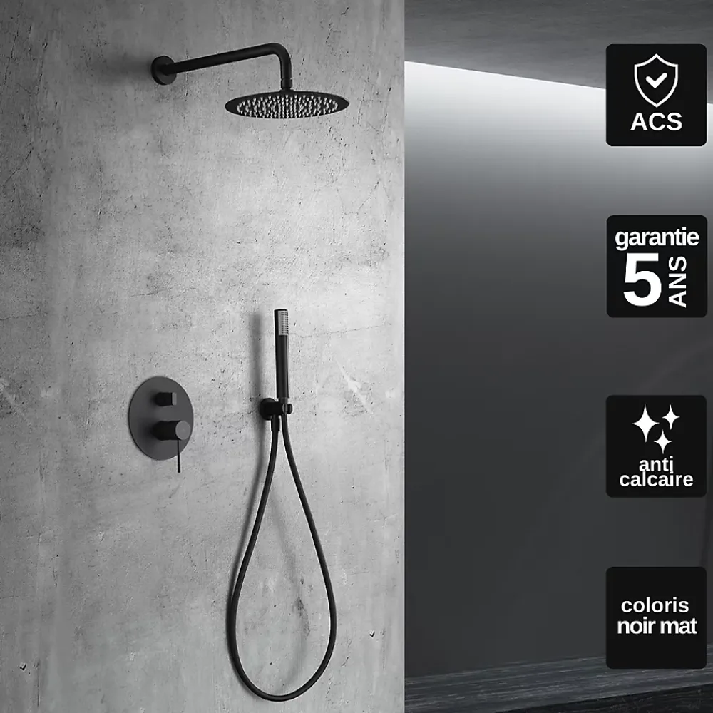 Colonne De Douche Encastrable|Imex Colonne de Douche Encastrée Anti-Calcaire Noir Mat LINE GPD038/NG