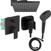 Hansgrohe Colonne de douche encastrée mécanique Vernis Shape Douche de tête Vernis Shape Flexible Isiflex Douchette Vernis noir