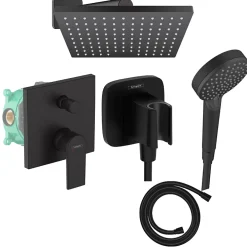 Hansgrohe Colonne de douche encastrée mécanique Vernis Shape Douche de tête Vernis Shape Flexible Isiflex Douchette Vernis noir