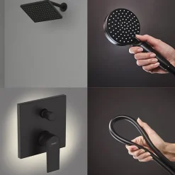 Hansgrohe Colonne de douche encastrée mécanique Vernis Shape Douche de tête Vernis Shape Flexible Isiflex Douchette Vernis noir