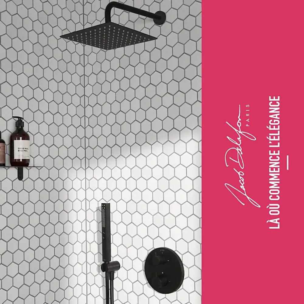 Colonne De Douche Encastrable|Jacob Delafon Colonne de douche encastrée thermostatique Metro carré noir mat