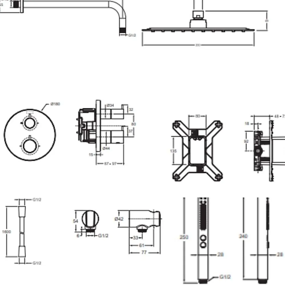 Colonne De Douche Encastrable|Jacob Delafon Colonne de douche encastrée thermostatique Metro carré noir mat