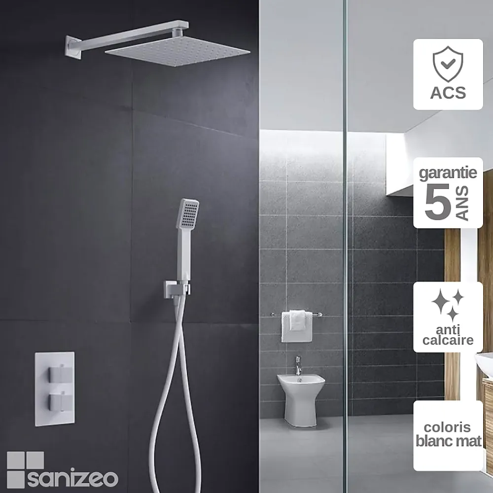 Colonne De Douche Encastrable|Imex Colonne de Douche Encastrée Anti-Calcaire Blanc Mat CIES GPC009/BL