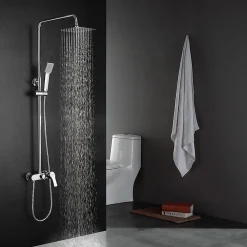 Colonne De Douche Mécanique|Kibath Colonne de douche extra-longue monocommande, carrée, 100-150 cm, finition chrome poli, en laiton