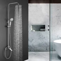Colonne De Douche Mécanique|Kibath Colonne de douche extra-longue SIX ronde monocommande, 100-150 cm, finition chrome poli, en laiton