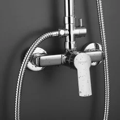 Colonne De Douche Mécanique|Kibath Colonne de douche extra-longue SIX ronde monocommande, 100-150 cm, finition chrome poli, en laiton