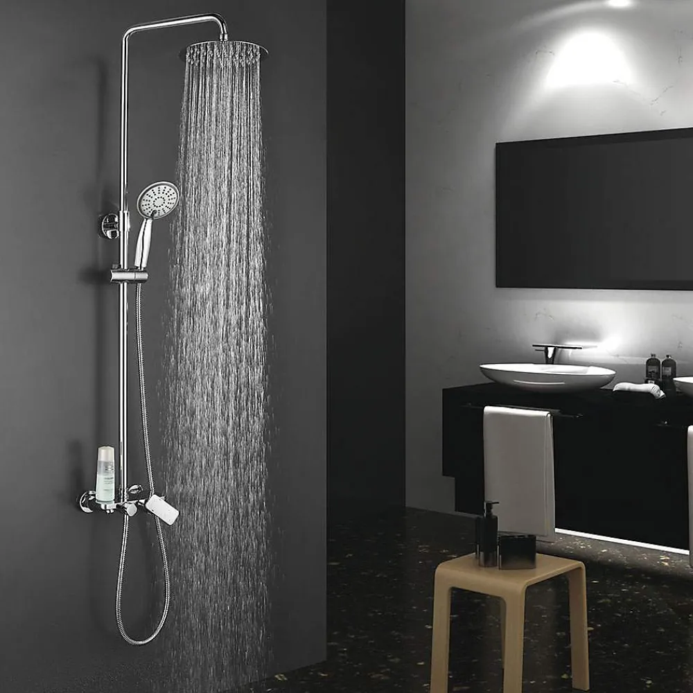 Kibath Colonne de douche extra-longue monocommande DUA ronde, 100-150 cm, finition chrome poli, en laiton