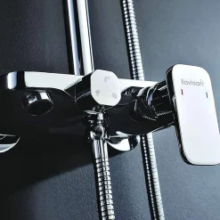 Kibath Colonne de douche extra-longue monocommande DUA ronde, 100-150 cm, finition chrome poli, en laiton