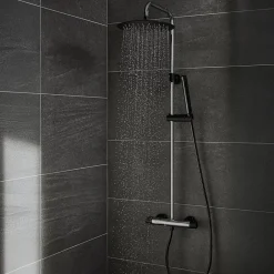 Essebagno Colonne de douche façon inox et noir avec thermostatique Kissy