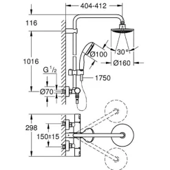 Grohe Colonne de douche Vitalio Start System 160 avec nettoyant robinetterie GrohClean