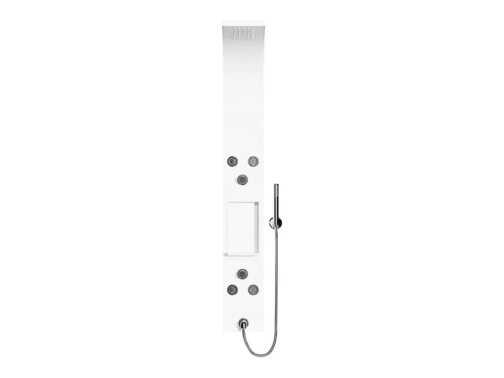 Vente-unique Colonne de douche hydromassante avec étagère - Blanc mat - 20 x 140 cm - ROANA