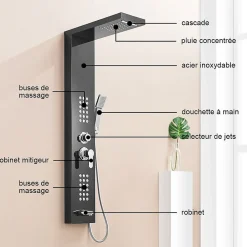Colonne De Douche Hydromassante|Saniverre Colonne de douche hydromassante LULY 4 jets + 1 robinet Noir -