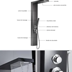 Saniverre Colonne de douche hydromassante KALY 4 jets Noir -