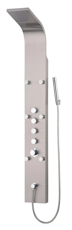Edouard Rousseau Colonne de douche hydromassante mécanique avec pommeau + douchette 1 jet + flexible, gris inox, Orys