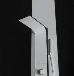 Colonne De Douche Hydromassante|Laneri Colonne de douche hydromassage en aluminium verni en poudre blanche mat (frontal) et noir mat (lateral)