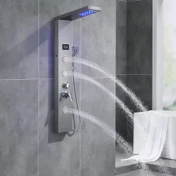 Auralum Max Colonne de Douche Hydromassante Panneau de douche Chromé en Inox Laiton Murale Système de Douche Digitale Multifonctionnel