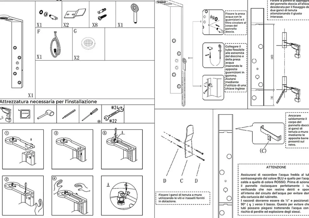 Laneri Colonne de douche hydromassage avec quatre fonctions en acier Inox brossé
